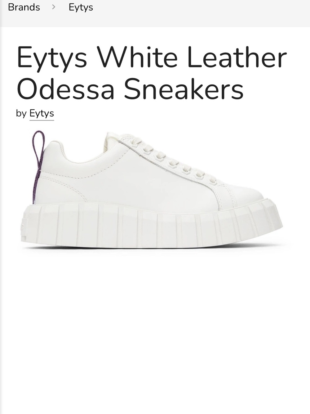 Eytys White Leather Platform Odessa Sneakers with Purple Heel Pull